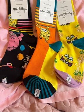 Happy Socks Kids SpongeBob Crew Socks - Yellow/Orange/Black 3 pair